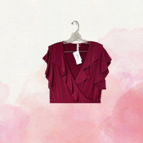 NY Collection Chic Wine Red Faux Wrap Midi Dress XLP NWT - Picture 4 of 5